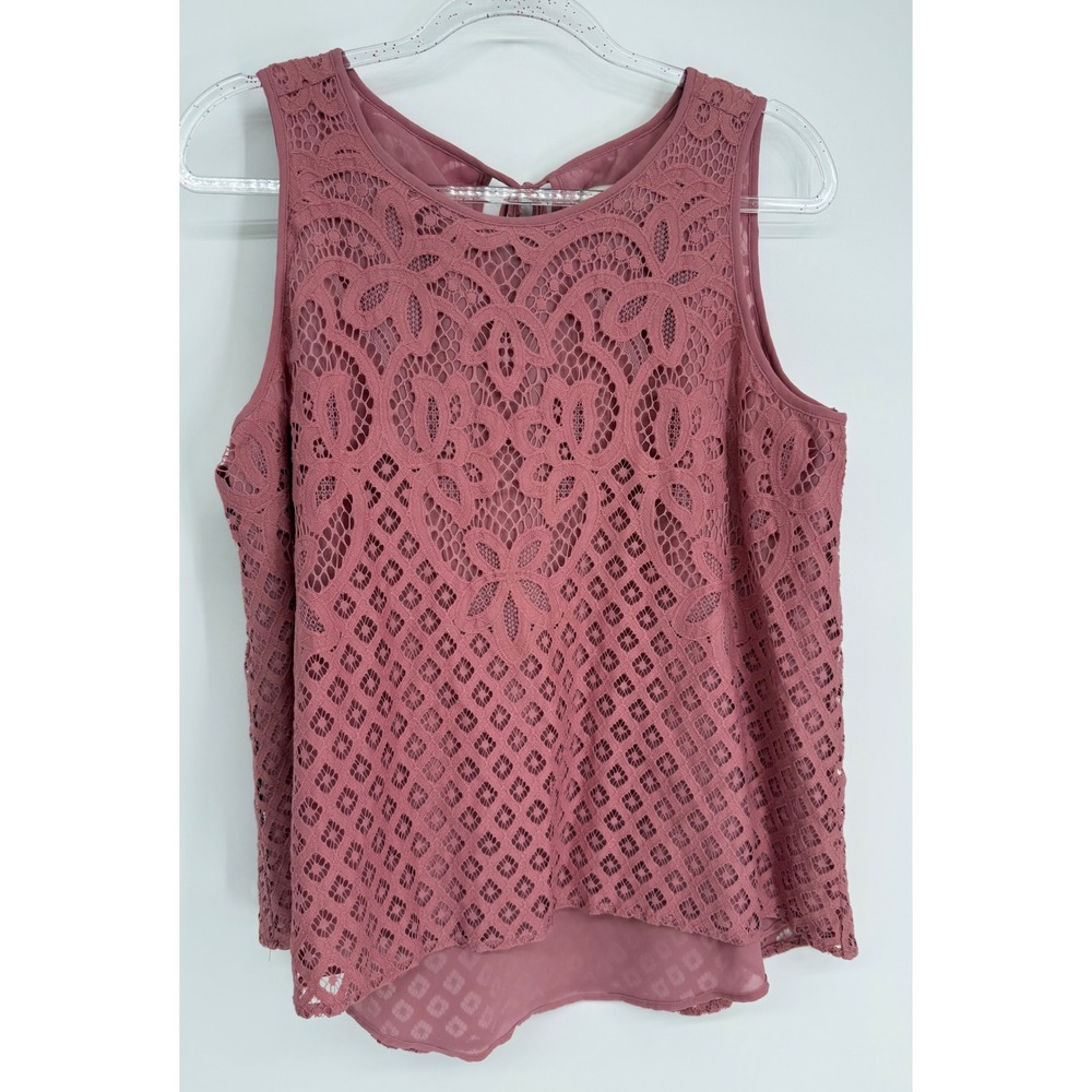 LOFT Outlet Womens Dusty Rose Pink Floral Lace Keyhole Tie Back Tank Top Sz M
